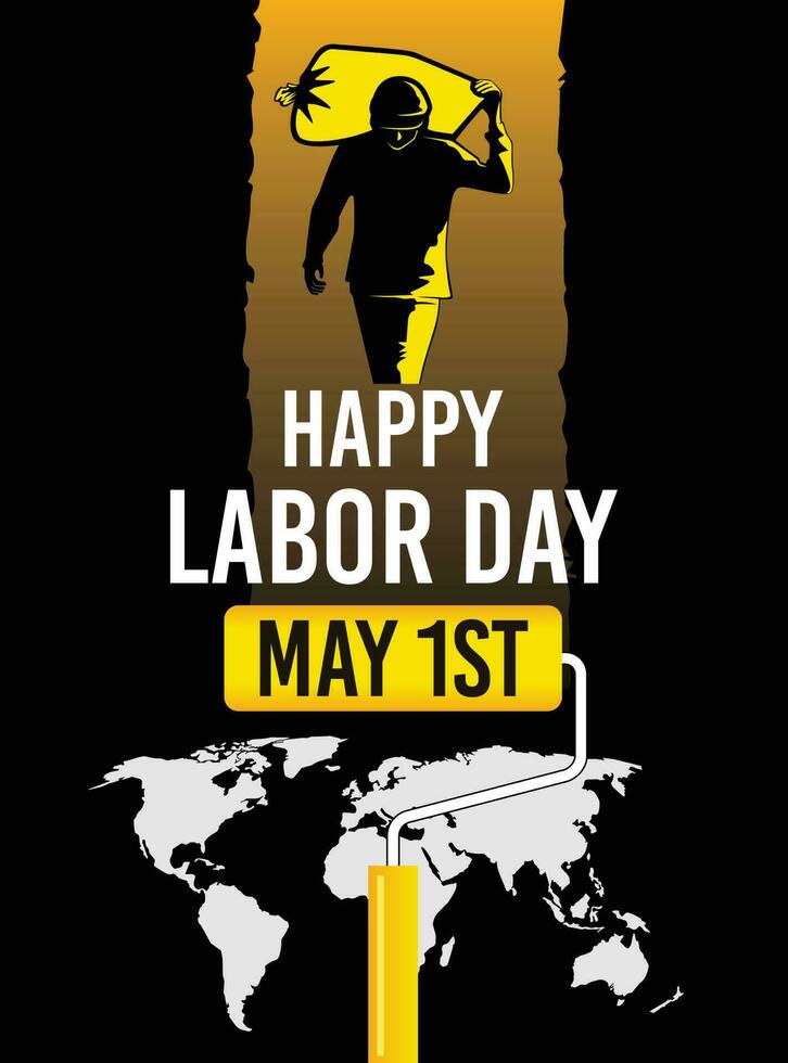 May 1st World Labor Day Design Vector Illustration with Farm laborer silhouette Background.