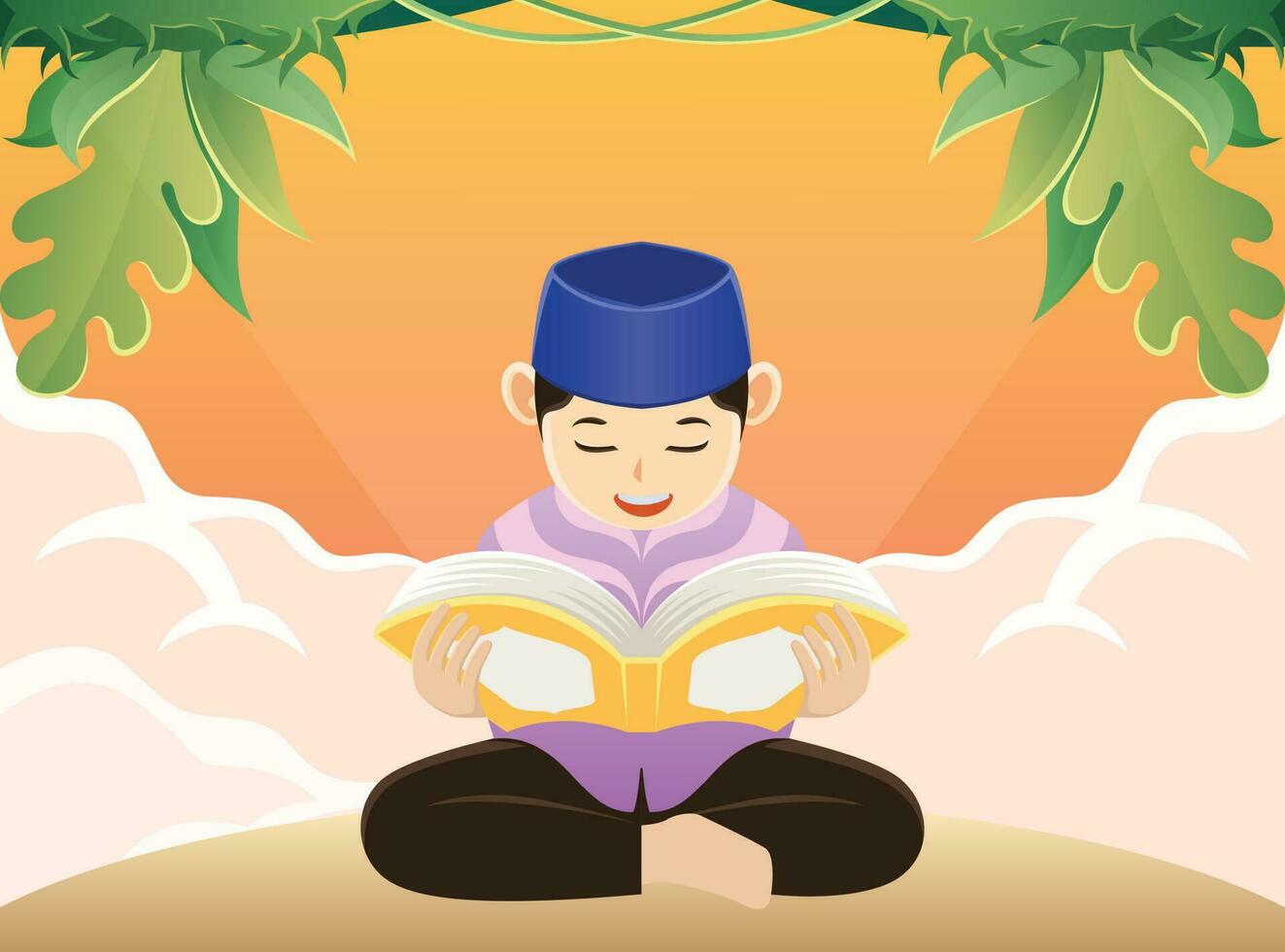 Muslim people read and study holy book islamic quran design concept vector illustration, high resolution vector illustration.