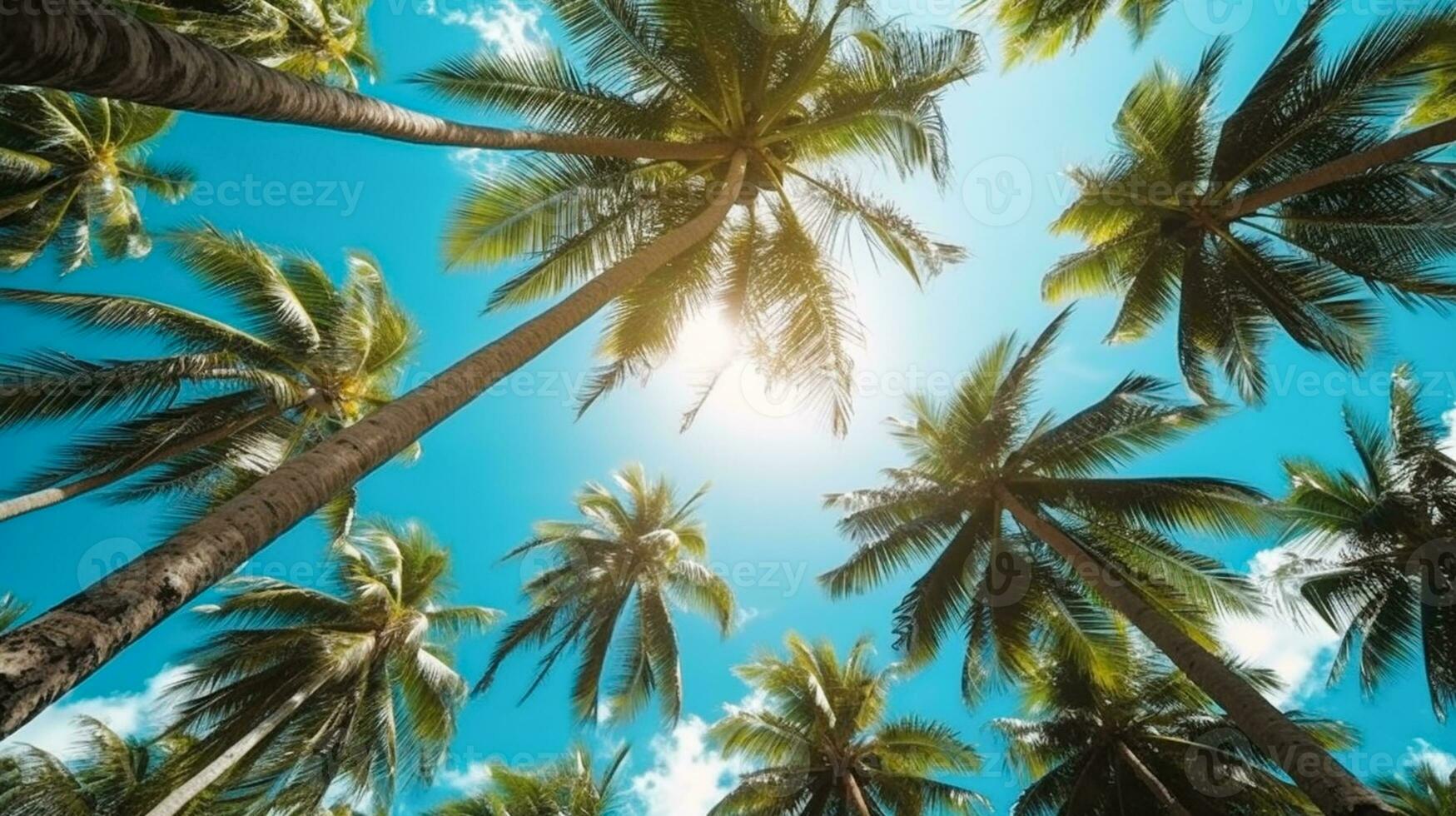 Coconut palm trees perspective view for background. Grnerative Ai. photo
