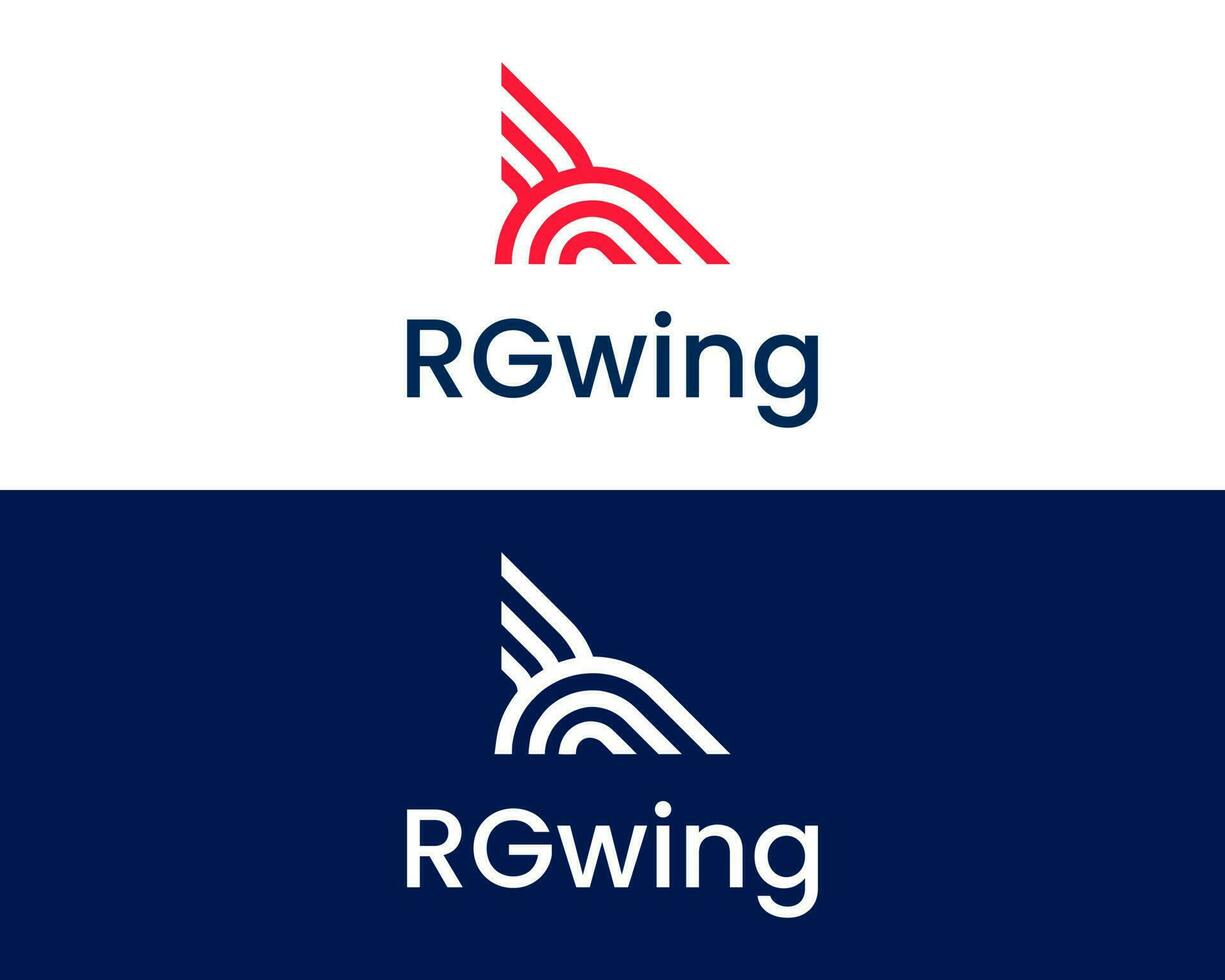 RG combination with wing logo design vector