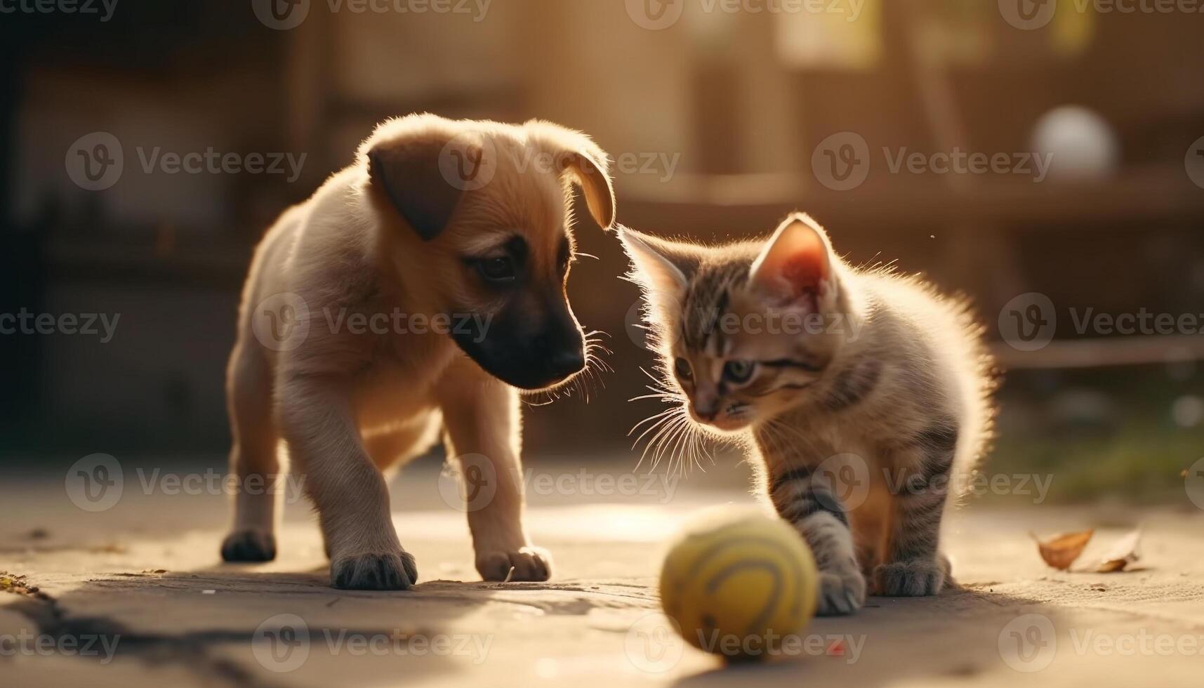 juguetón gatito y perrito disfrutar naturaleza divertido generado por ai foto