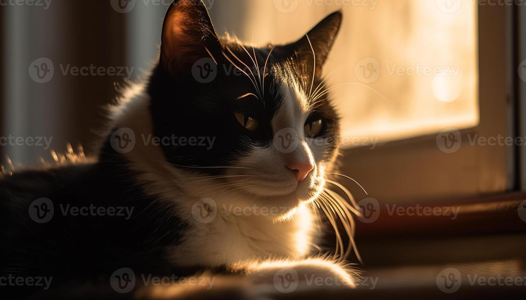 mullido gatito curioso fuera ventana, disfrutando luz de sol generado por ai foto