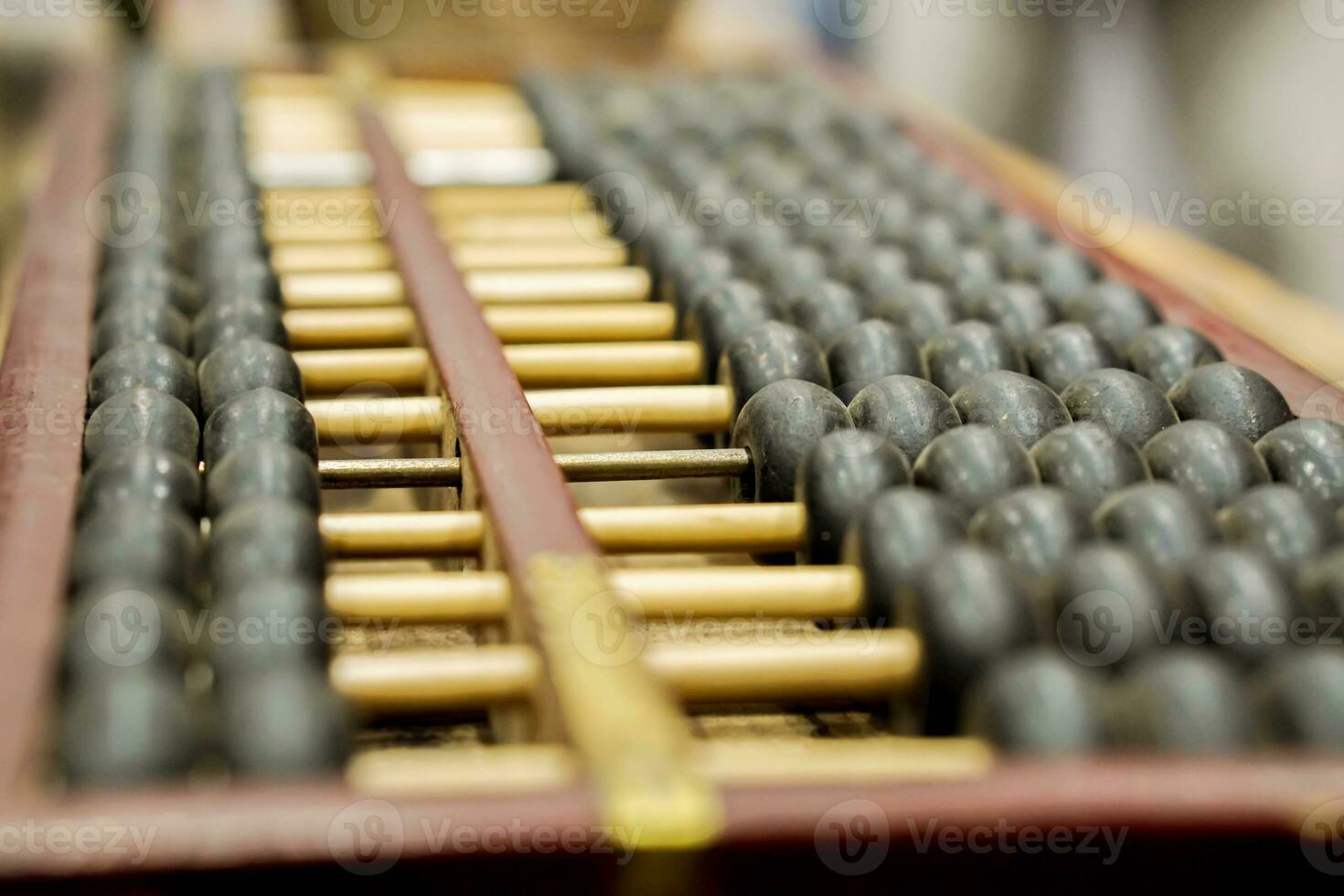 Closeup and crop ancient Chinese abacus. photo