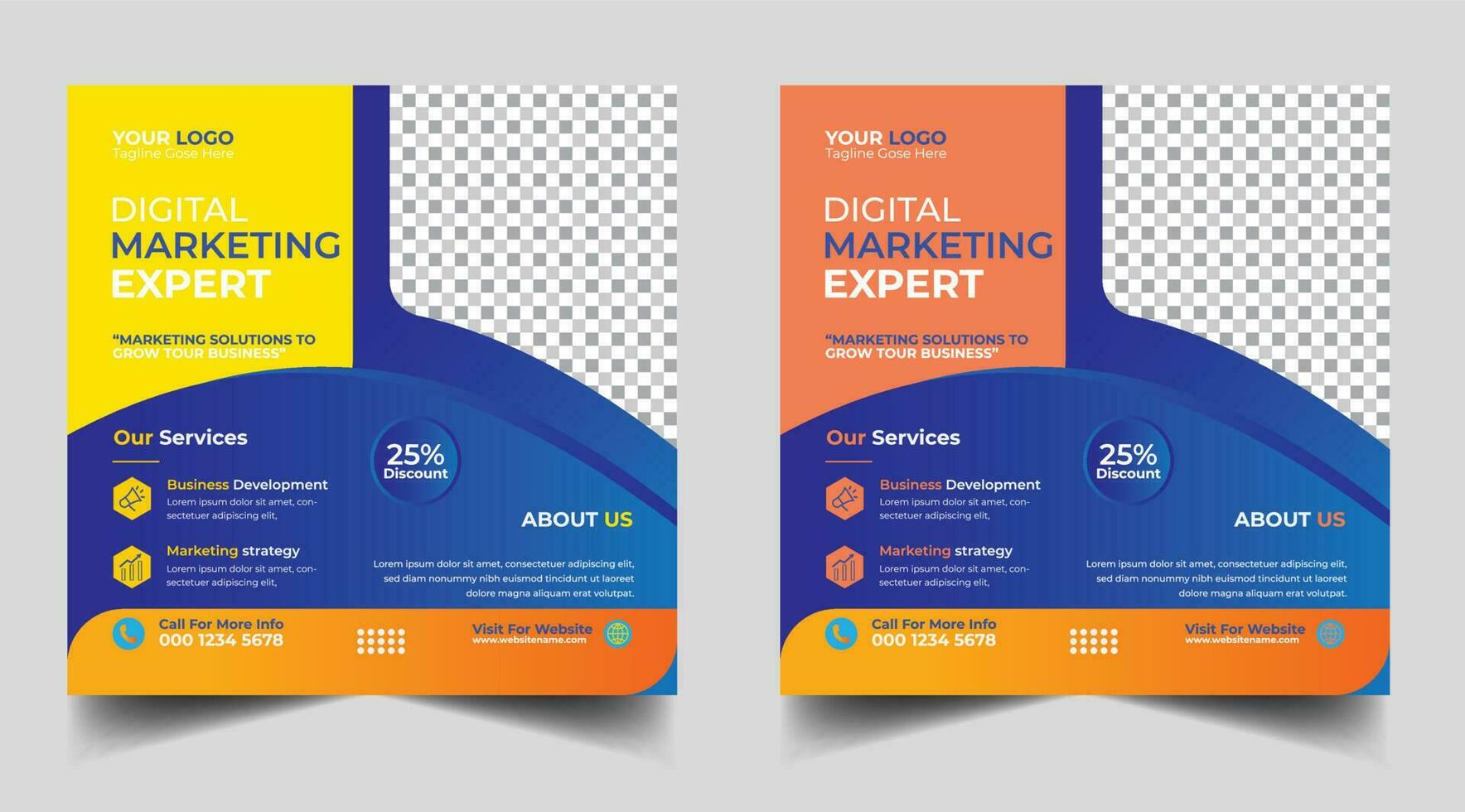 Digital marketing banner design template. Digital business marketing social media post template. Social media banner design template. Social media post design. Social media bundle design vector