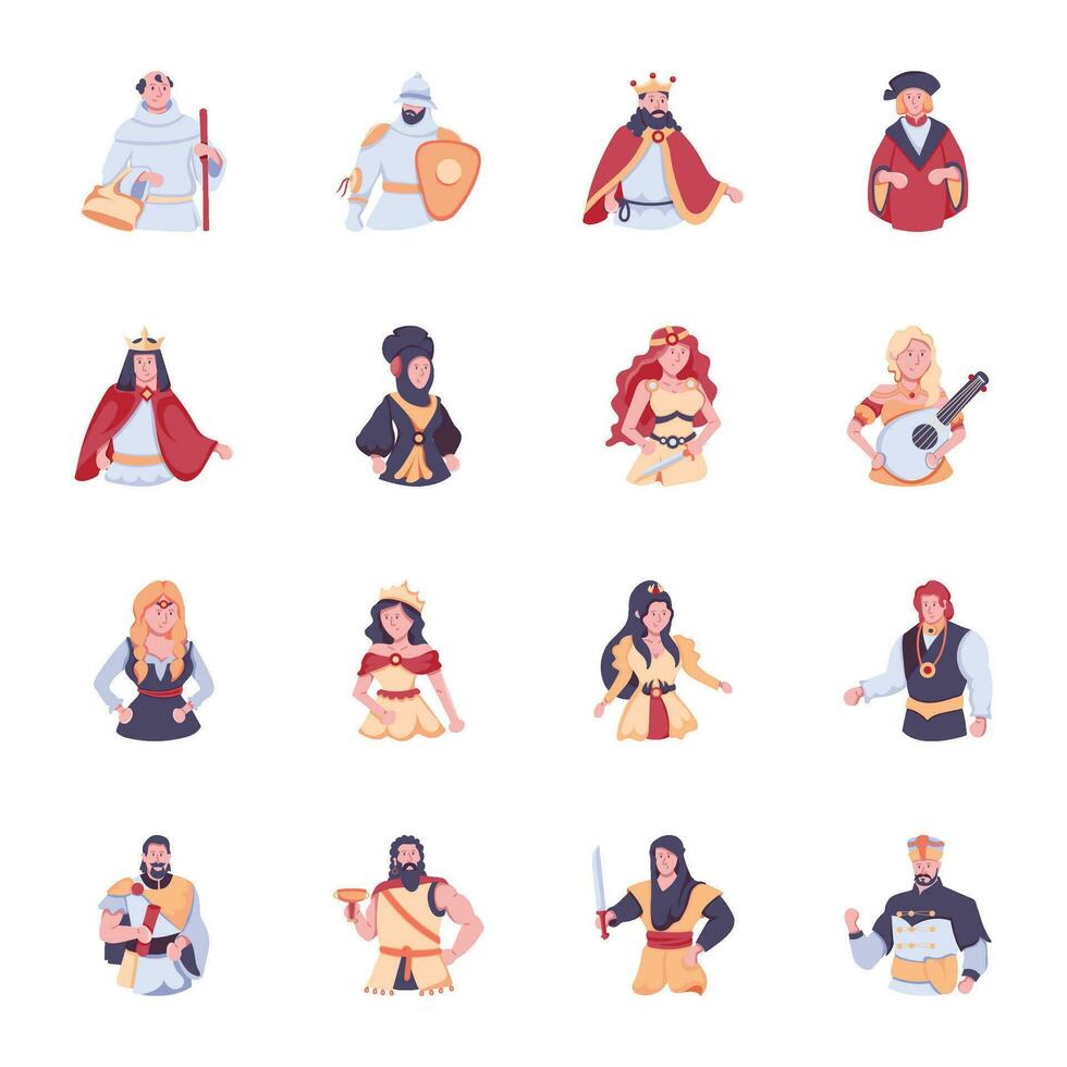 Pack of Ancient Persons Flat Icons vector