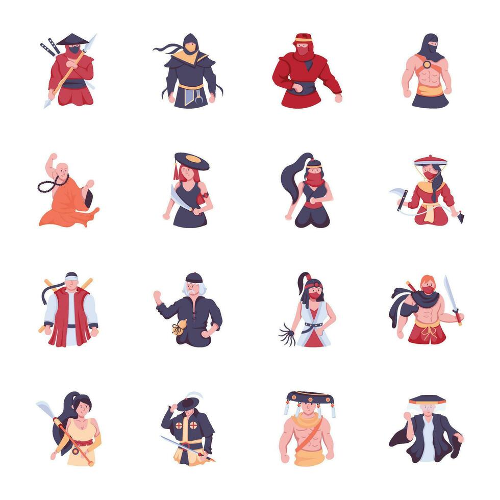 Set of Ancient Characters Flat Icons vector