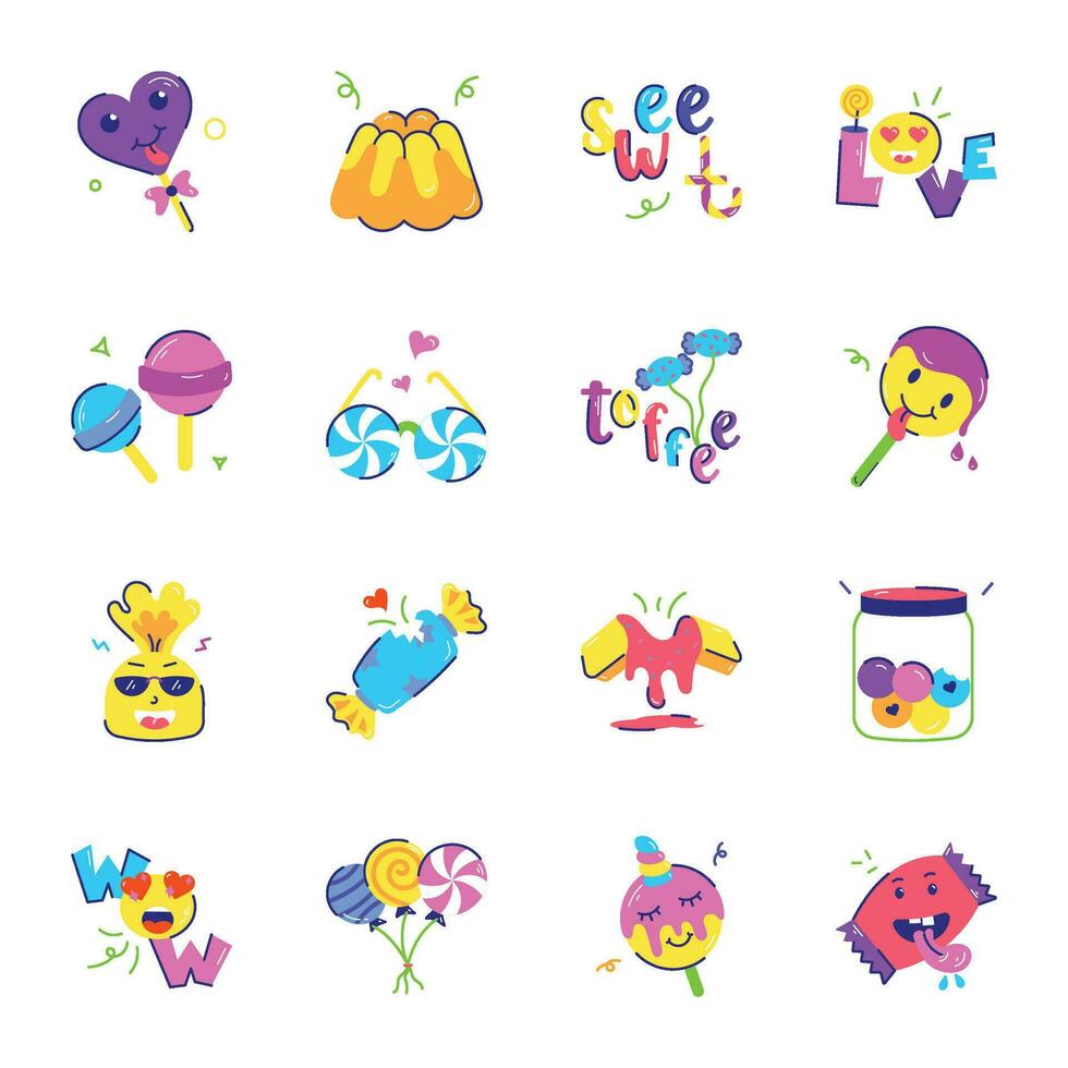 Set of Sweets Flat Stickers vector