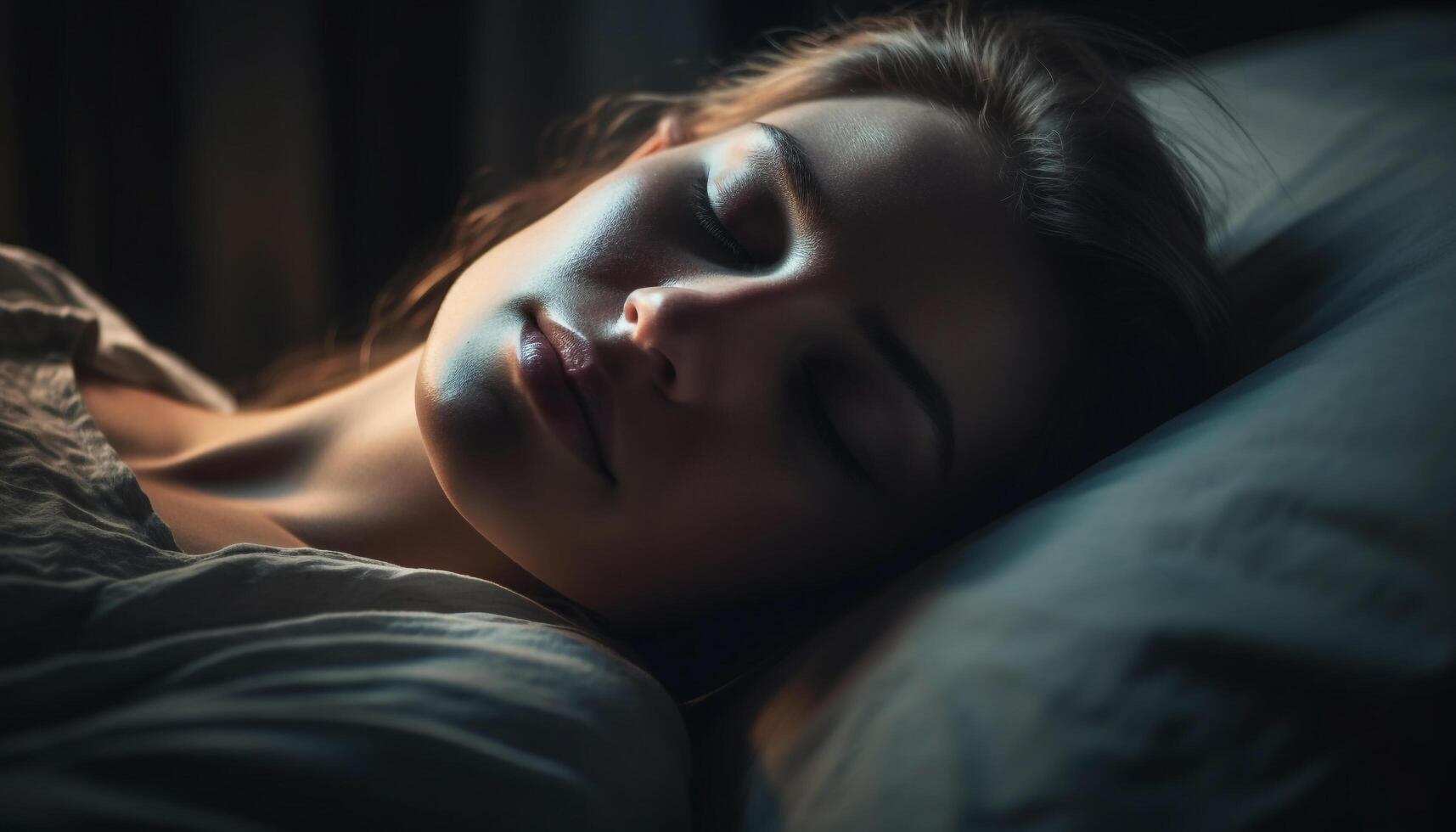 One beautiful woman sleeping peacefully in bed generated by AI 24643741 ...