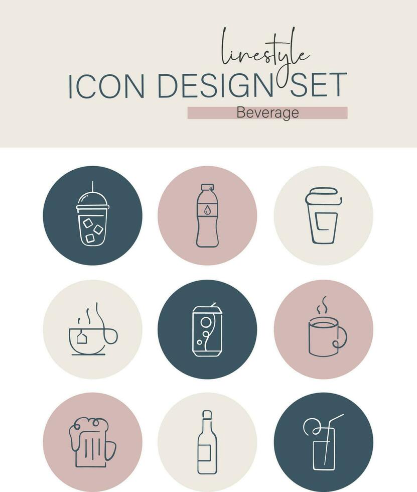 Linestyle Icon Design Set Beverage vector