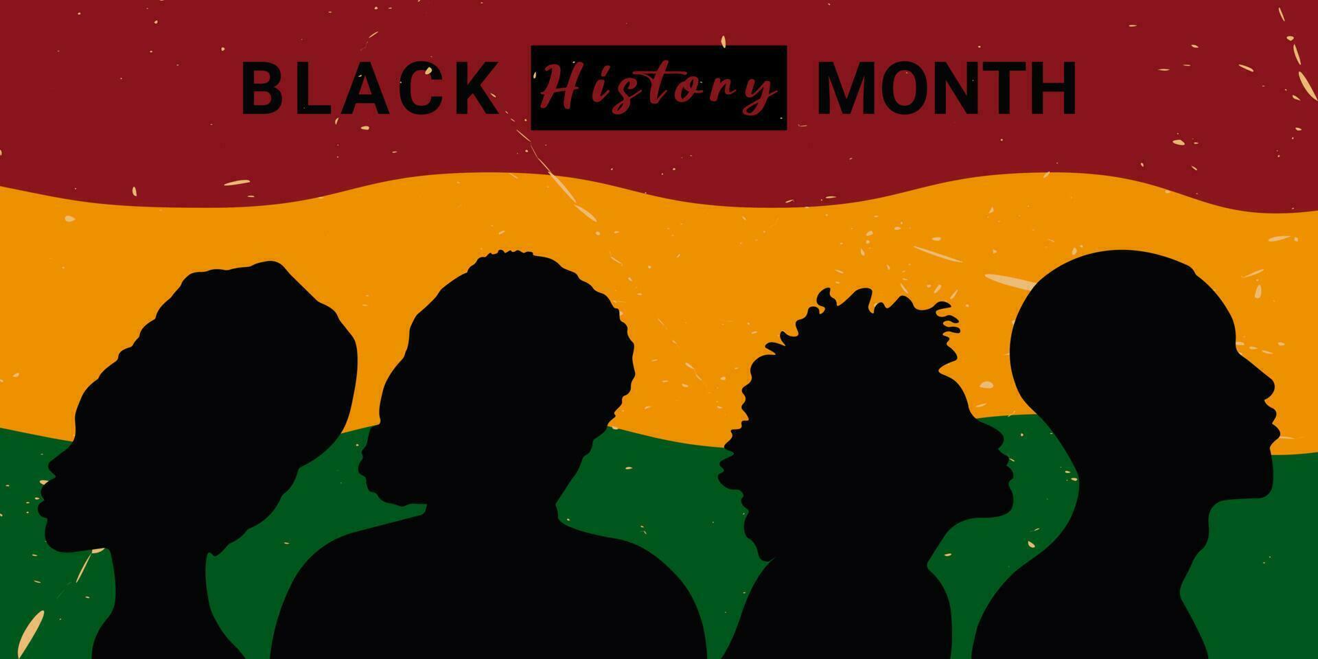 Colorful minimal vector illustration with silhouette women and men in retro style.Celebration of Black history month October and February, African American People.