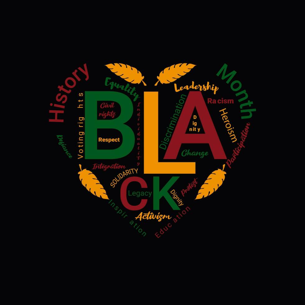 Abstract heart logo with text related to Black History Month. Month African American history celebration vector