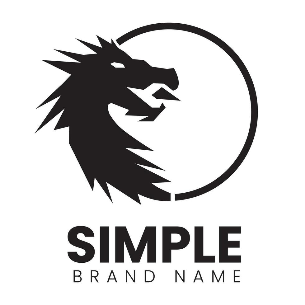 Logo design template, with a dragon head icon in a black circle simple vector