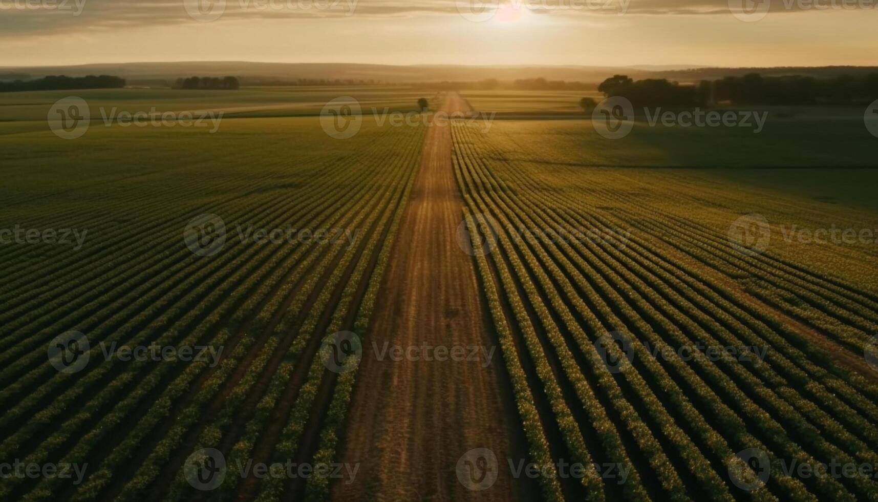 Organic wheat growth in panoramic rural meadow generated by AI photo