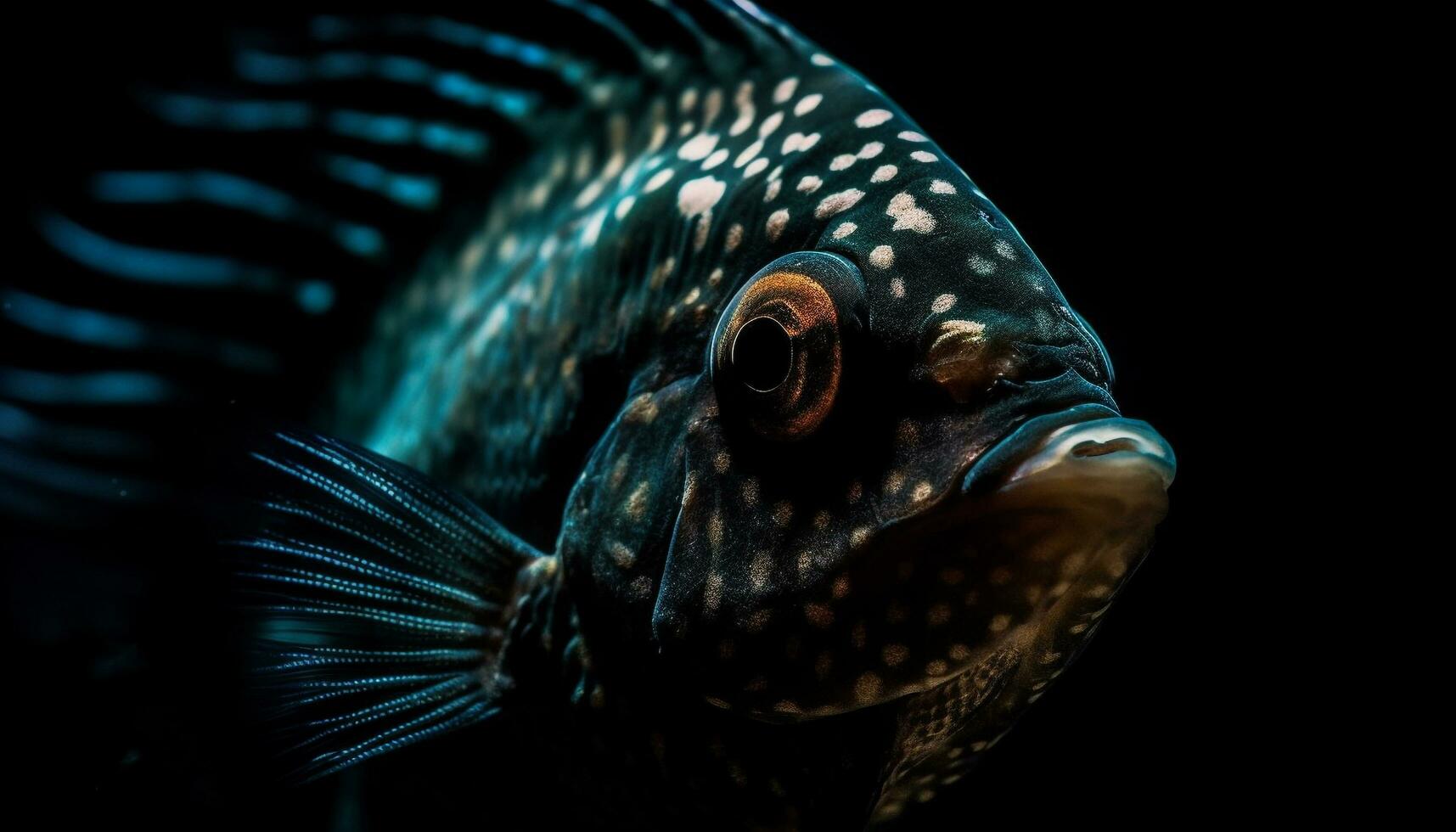 Sharp striped fish swimming in coral reef, natural beauty underwater generated by AI photo