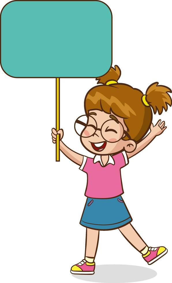 little Funny Children Holding Blank Placard vector