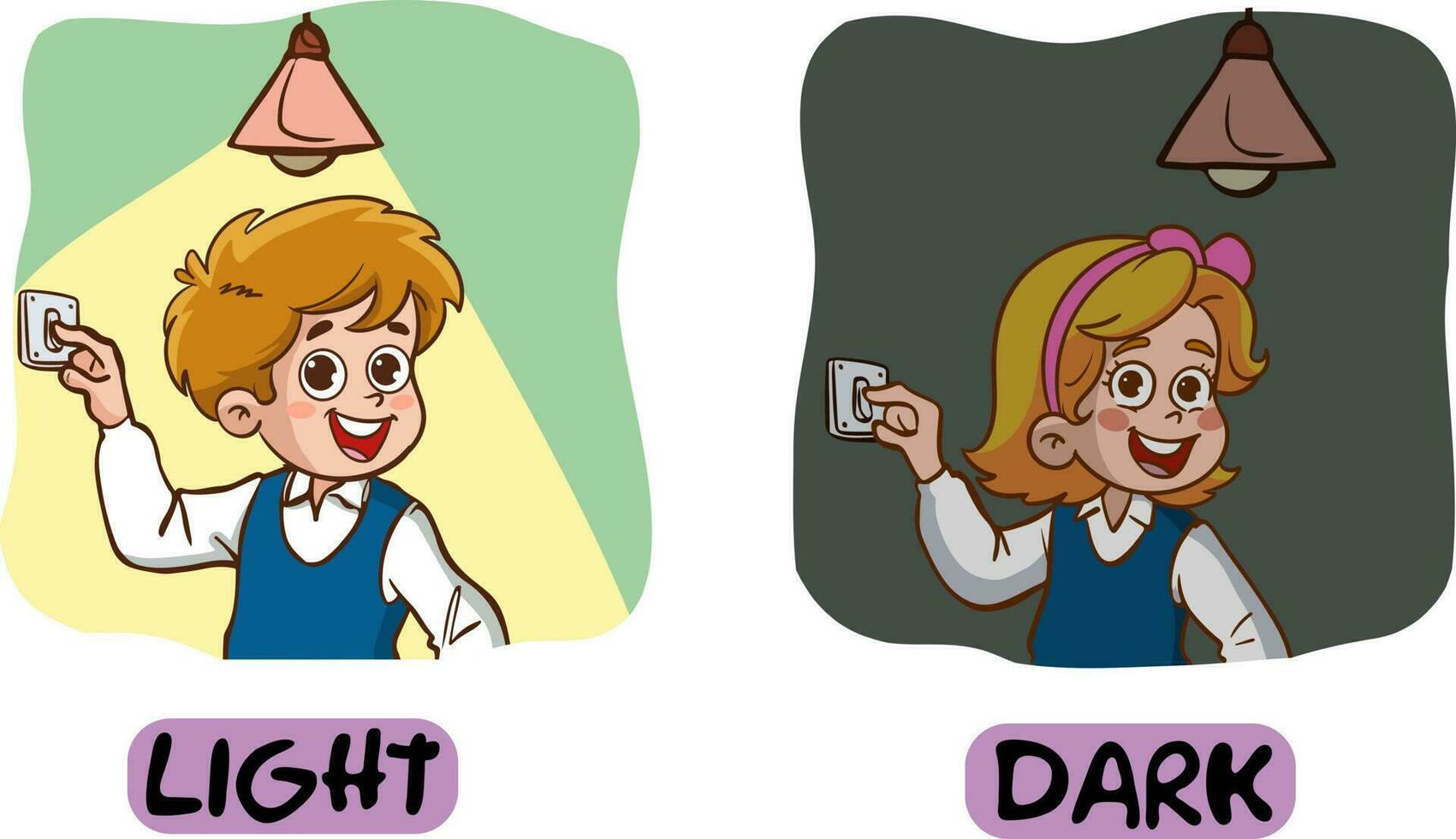 Opposite words for light and dark cartoon vector