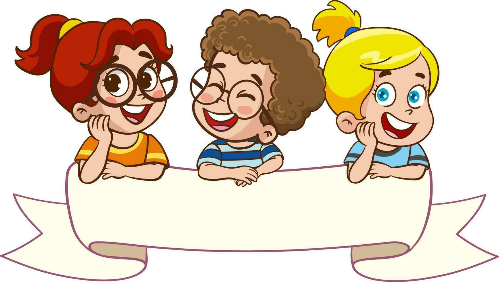 happy cute little kid with blank banner vector illustration