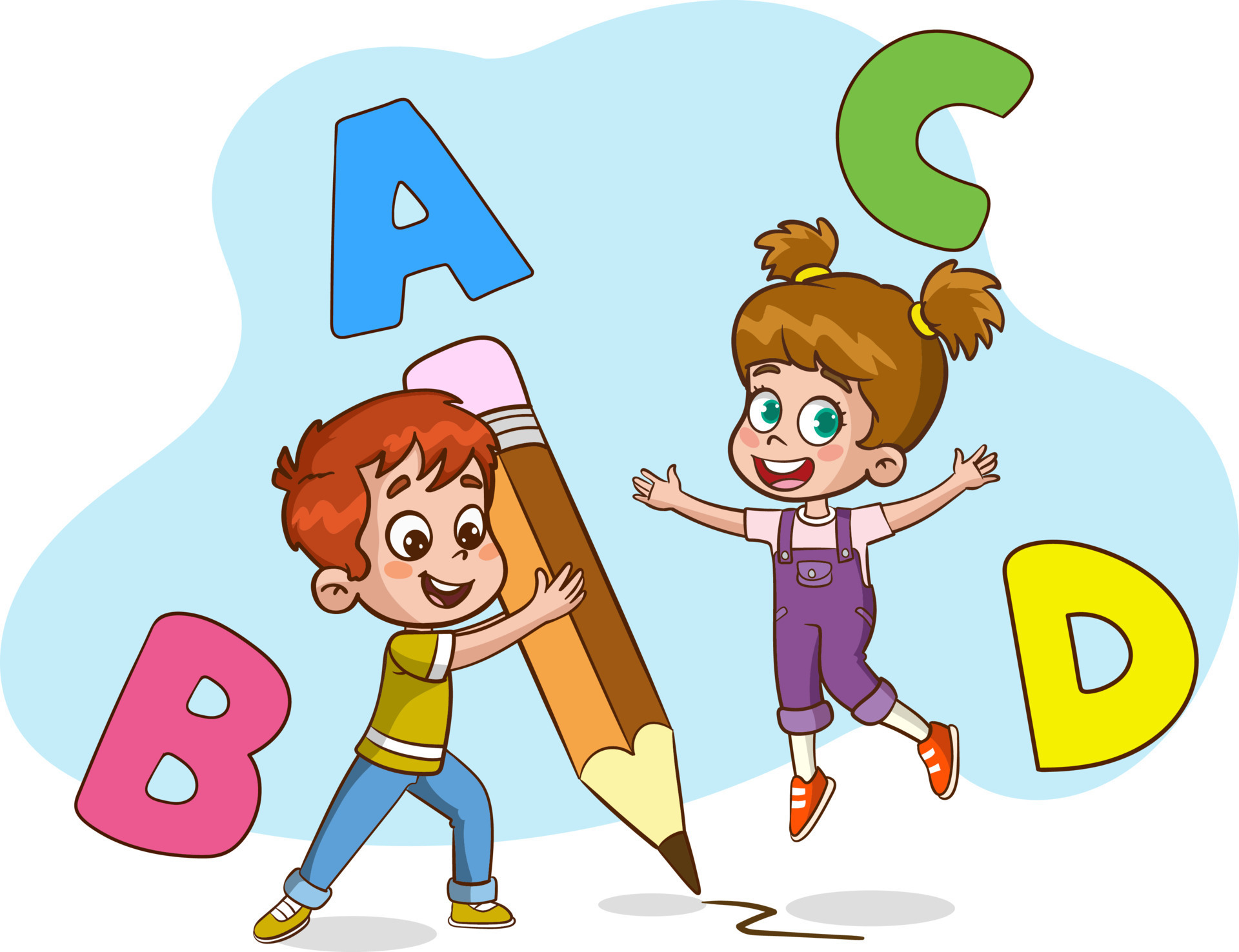 kids writing with a big pen cartoon vector 24644109 Vector Art at Vecteezy