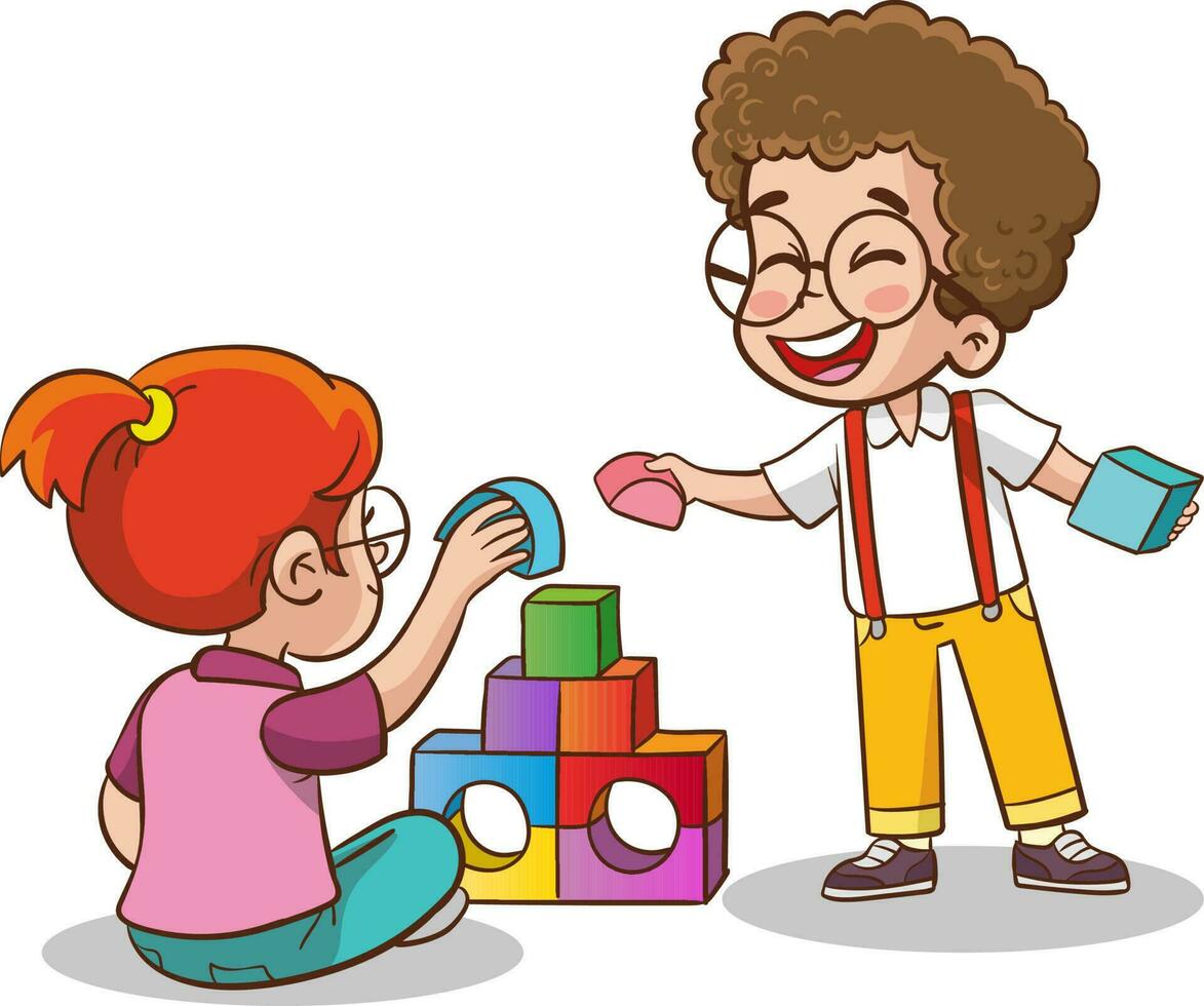 cute little kids playing with toys together vector