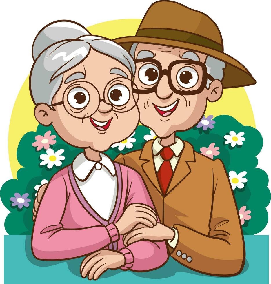 Elderly couple holding hands.Grandmother and grandfather together. Grandparents. Elderly couple. A man and a woman of old age. vector