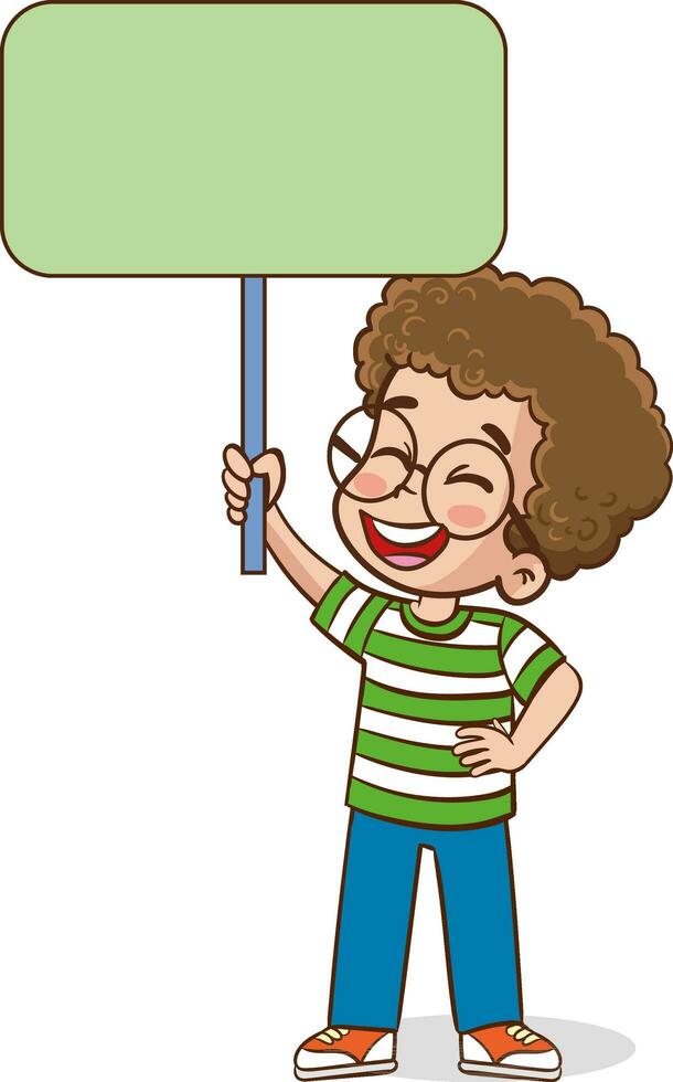 little Funny Children Holding Blank Placard vector