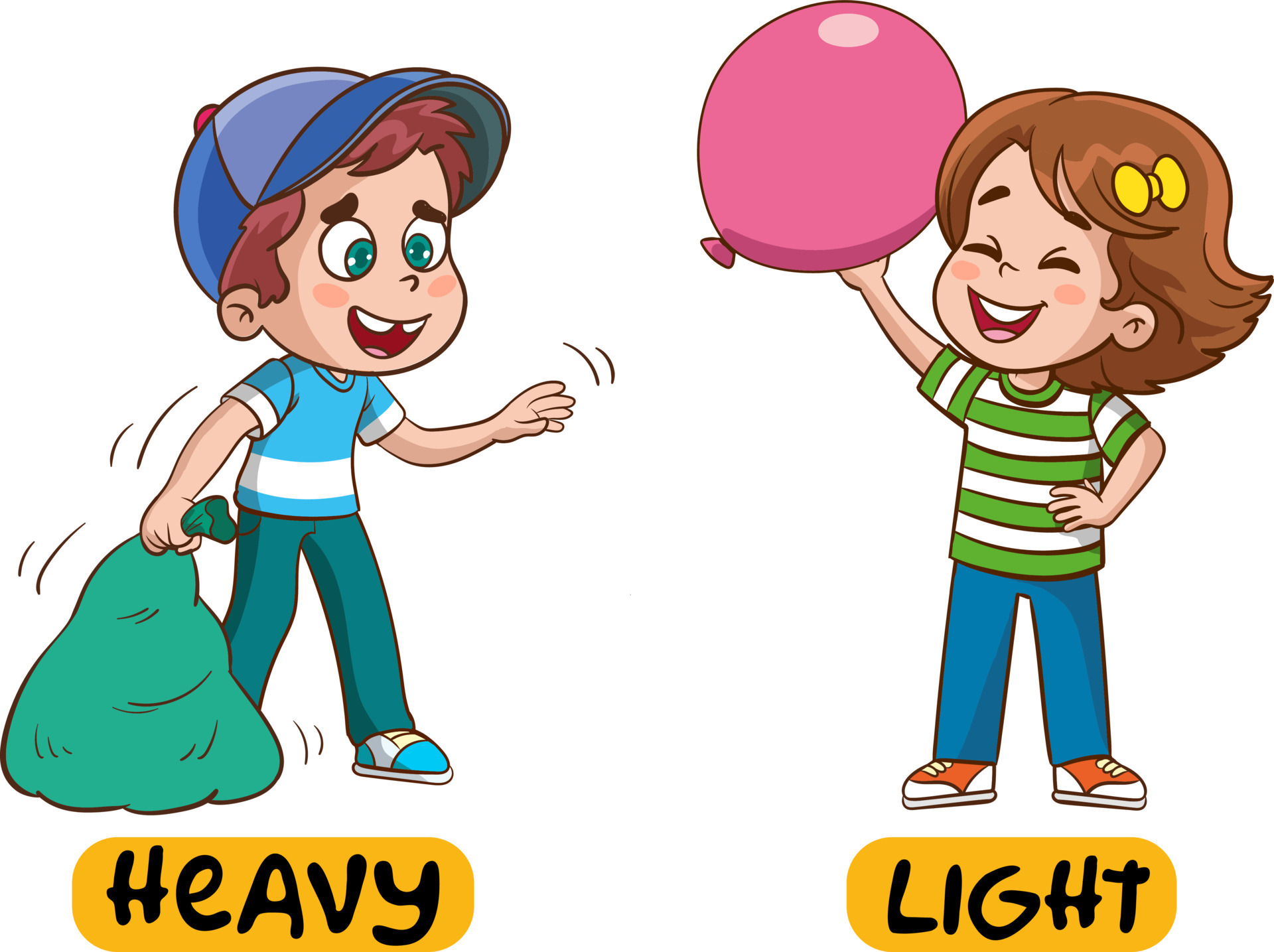 Opposite words for heavy and light cartoon vector 24644177 Vector Art at  Vecteezy