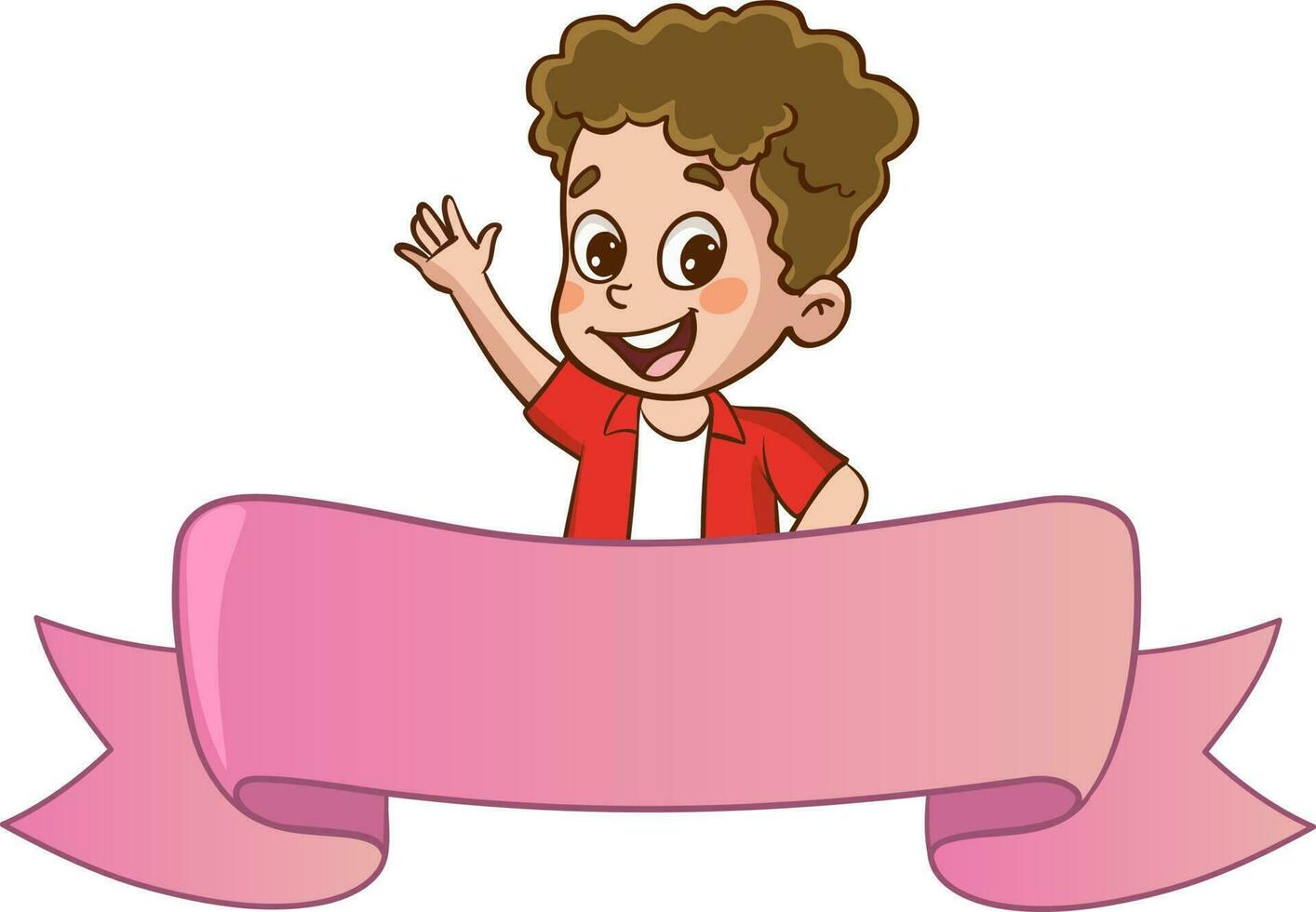 happy cute little kid with blank banner vector illustration