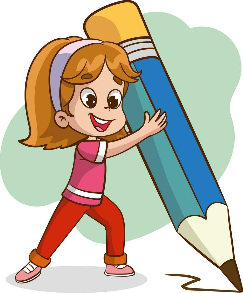 kids writing with a big pen cartoon vector