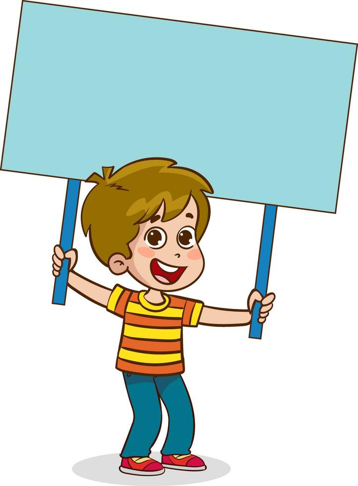 little Funny Children Holding Blank Placard vector