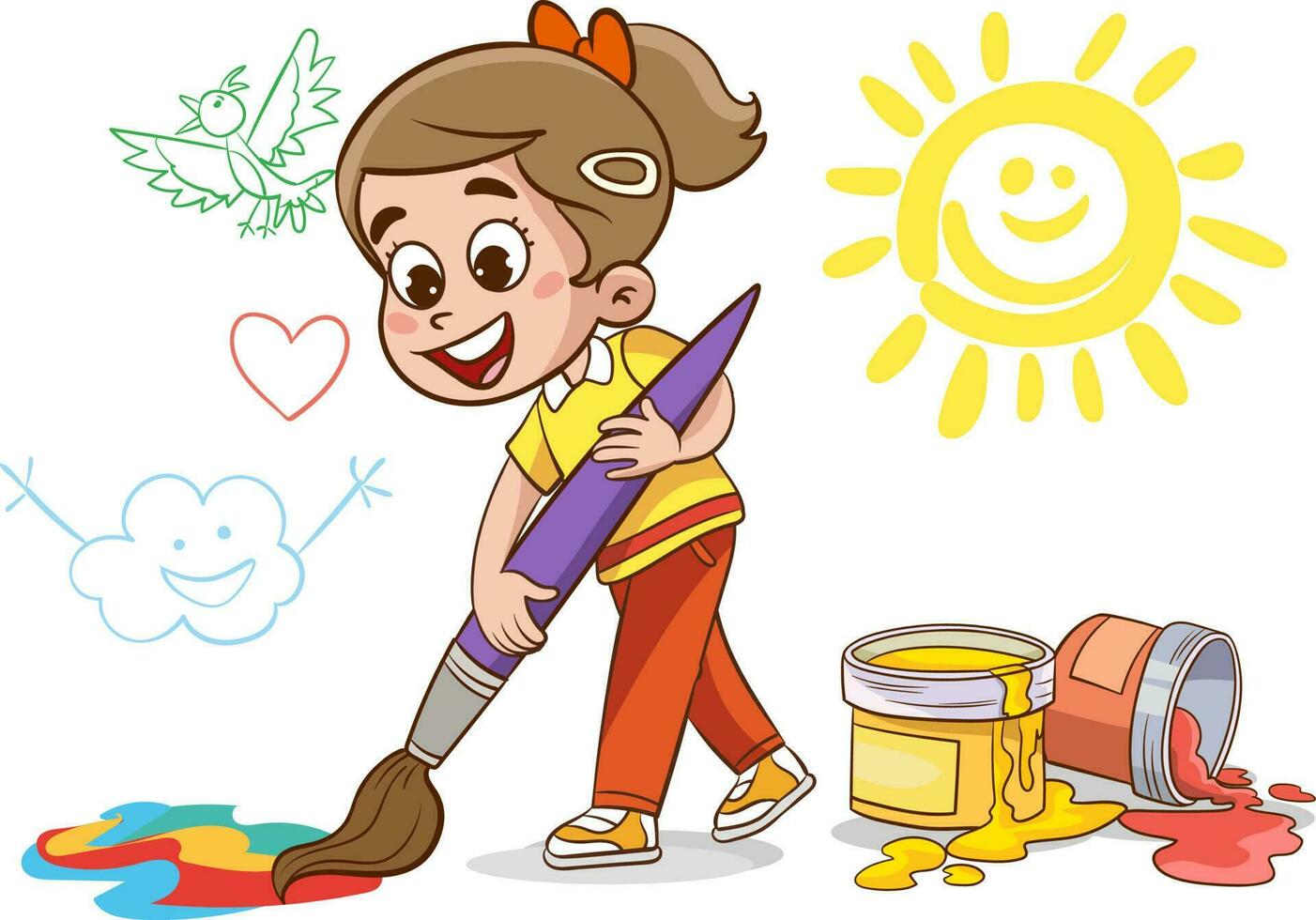 kids big pencil drawing vector illustration