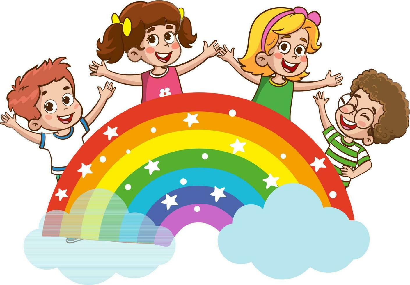 Children and rainbow. Vector illustration. Isolated on white background