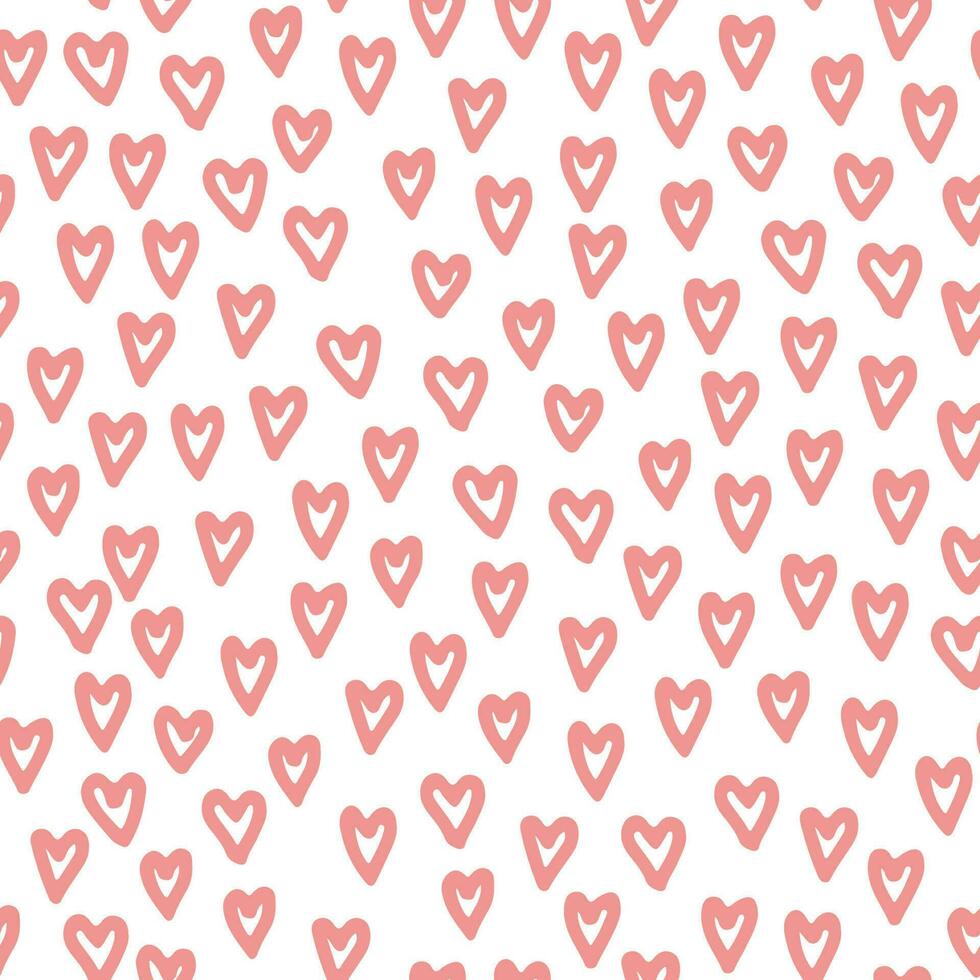 Abstract seamless pattern with hearts. Simple background with pink scribbles. Vector hand-drawn illustration. Perfect for decorations, wallpaper, wrapping paper, fabric.