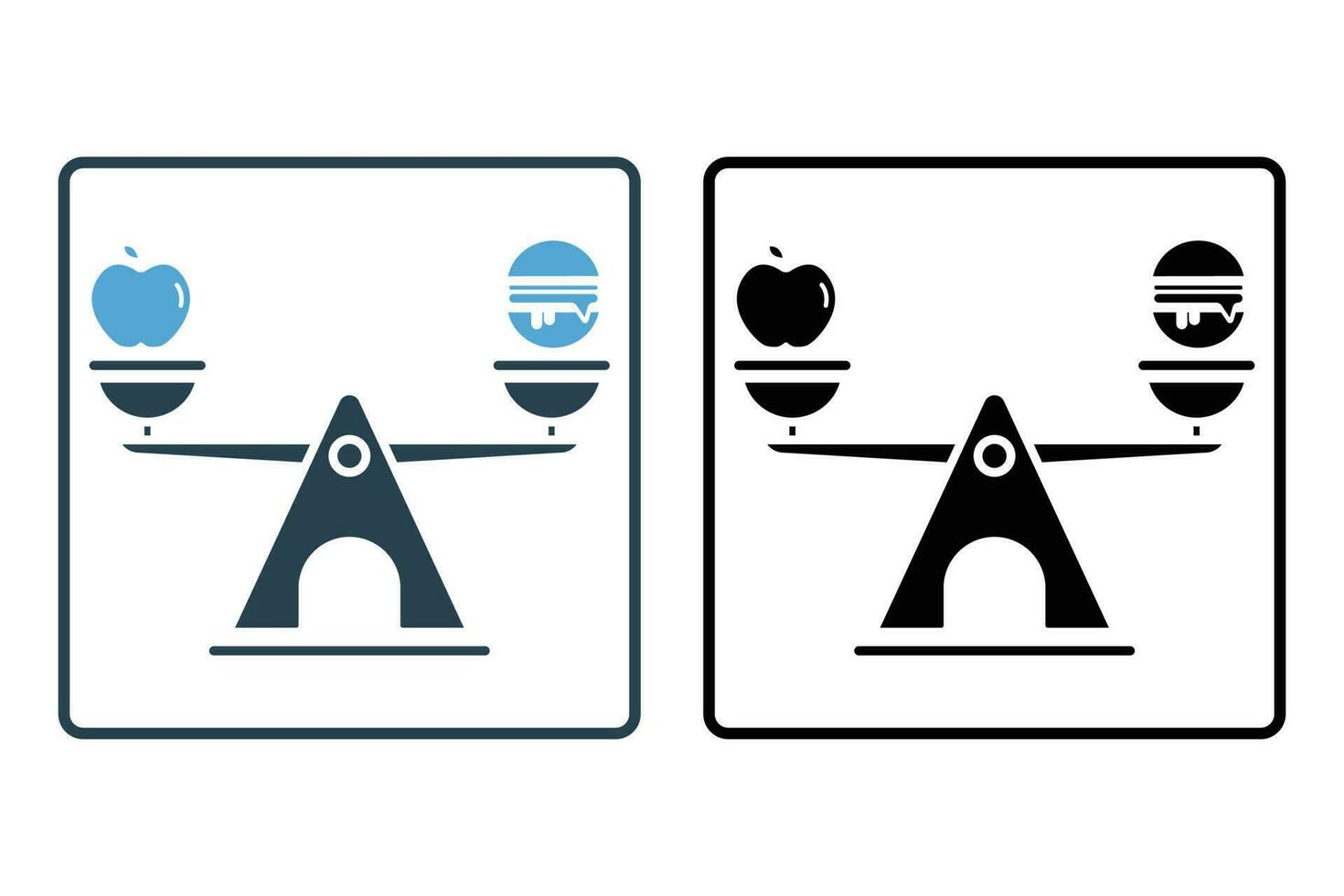 balanced diet icon. apples, burgers and scales. icon related to wellness, healthy. Solid icon style design. Simple vector design editable
