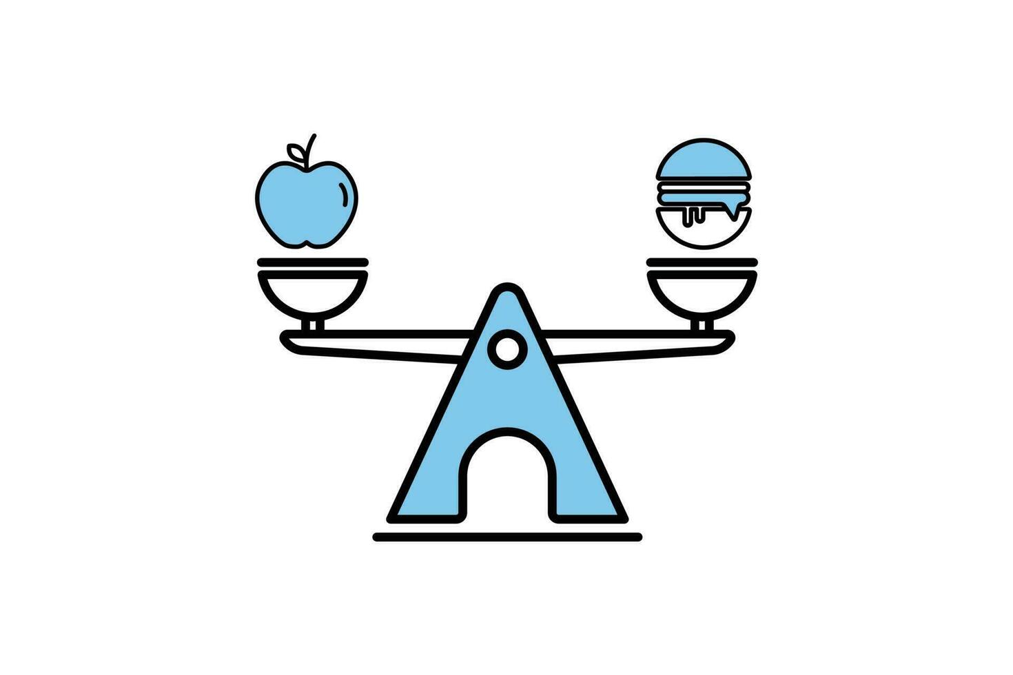 balanced diet icon. apples, burgers and scales. icon related to wellness, healthy. Two tone icon style design. Simple vector design editable