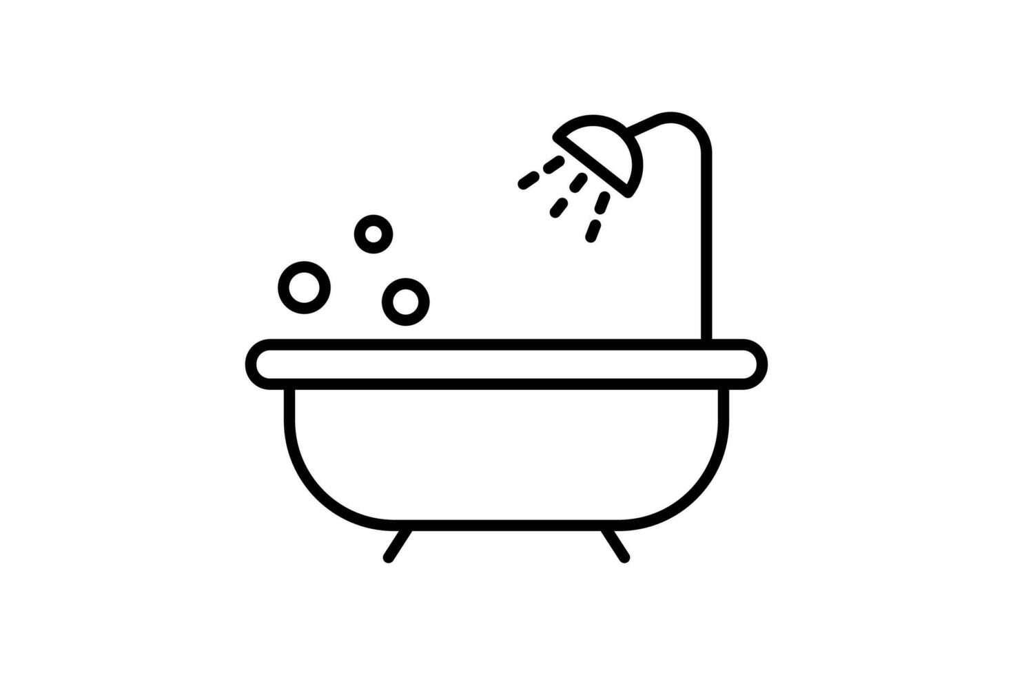 Bathtub icon with shower. icon related to bathroom. Line icon style design. Simple vector design editable