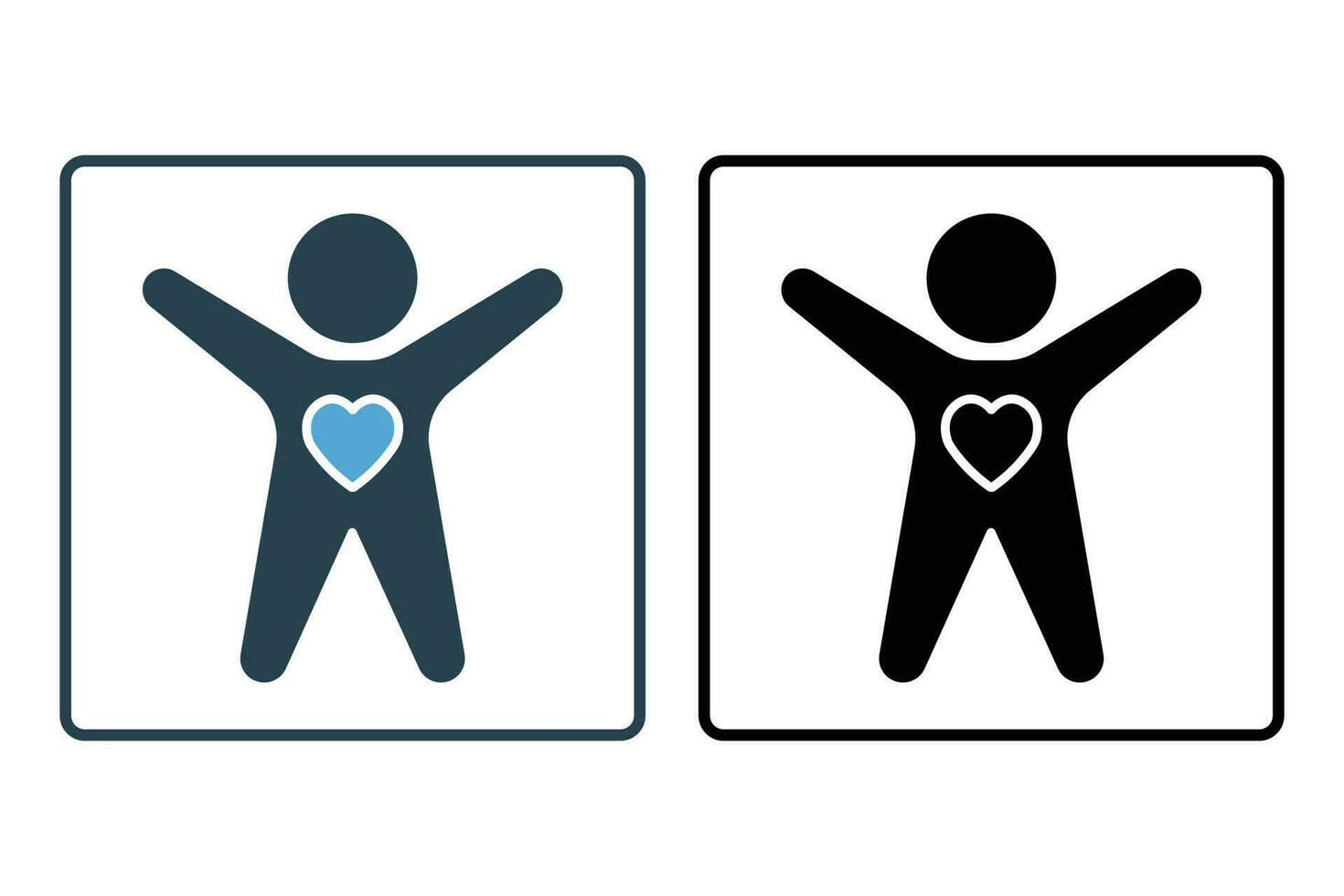 Self care motivational icon. Heart In Man. icon related to healthy living, yoga, meditation, relaxation. Solid icon style design. Simple vector design editable