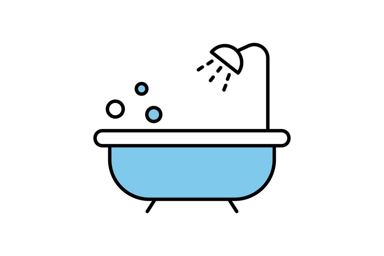 Bathtub icon with shower. icon related to bathroom. Two tone icon style design. Simple vector design editable