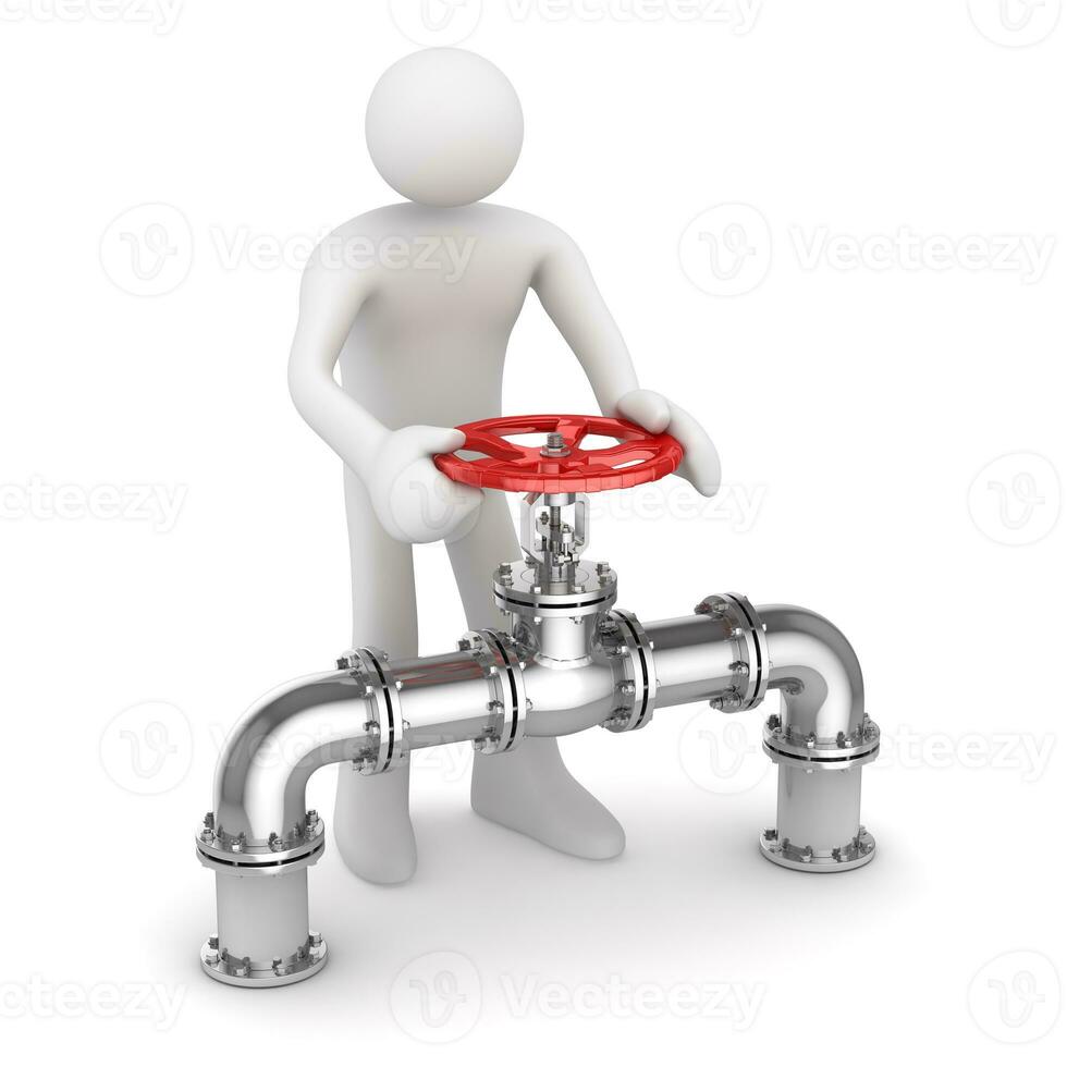 White Man Operating an Oil Valve photo