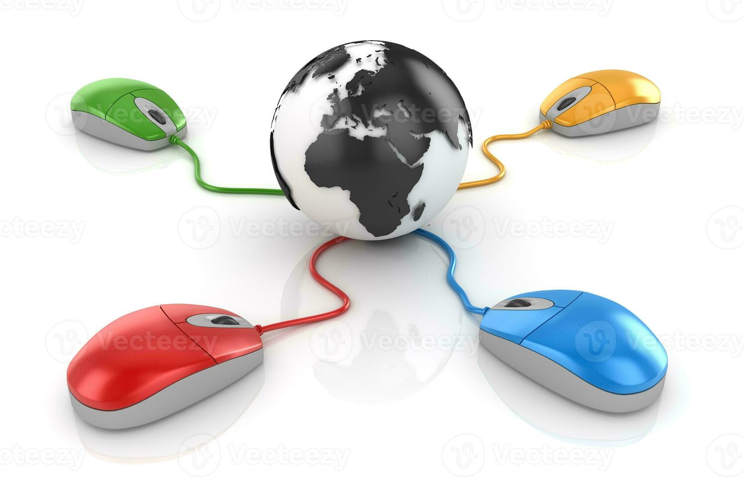 Colorful Computer Mouse Connected to Globe photo