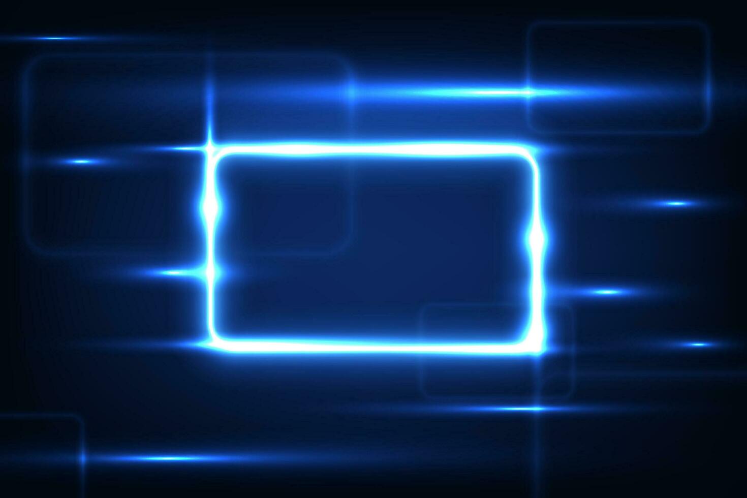 Vector rectangle frame blue neon light on dark blue overlap design. Futuristic technology background.