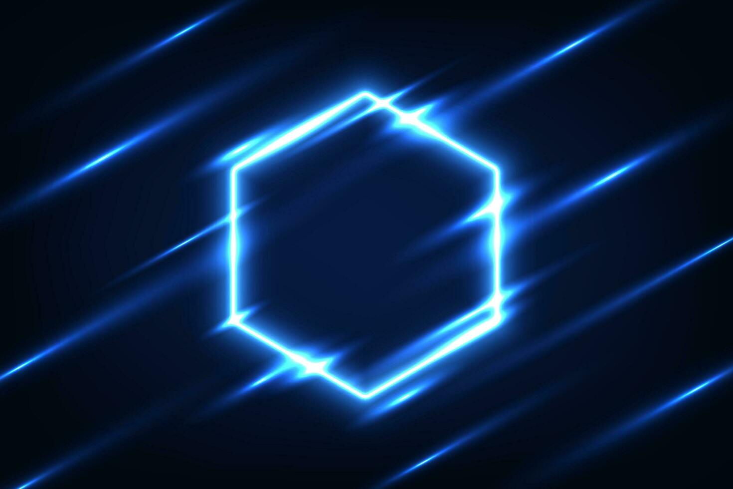 Vector hexagonal frame blue neon light on dark blue overlap design. Futuristic technology background.
