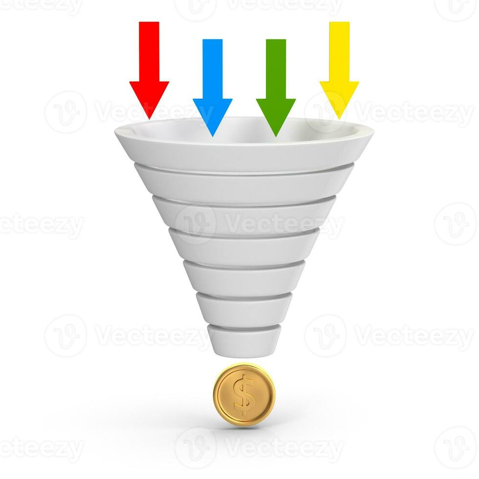 Funnel Concept With Arrow and Coin photo