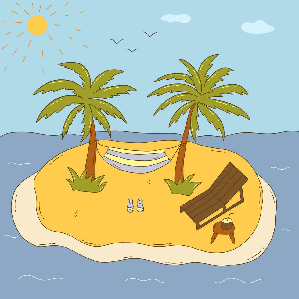 Small island in the sea. Vector hand drawn