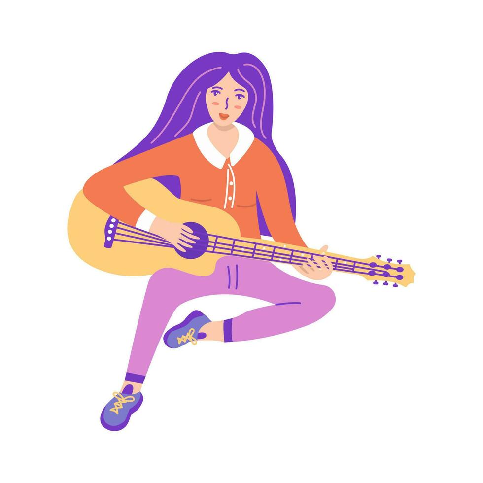 Beautiful girl plays the guitar. Vector colorful