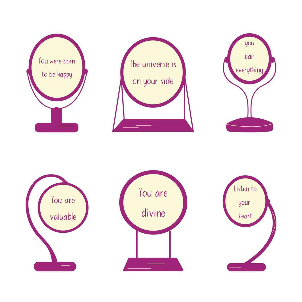 Set of table mirrors with different messages. Vector flat