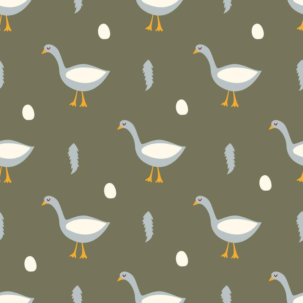 Seamless pattern cute goose. Poultry. Vector hand drawn