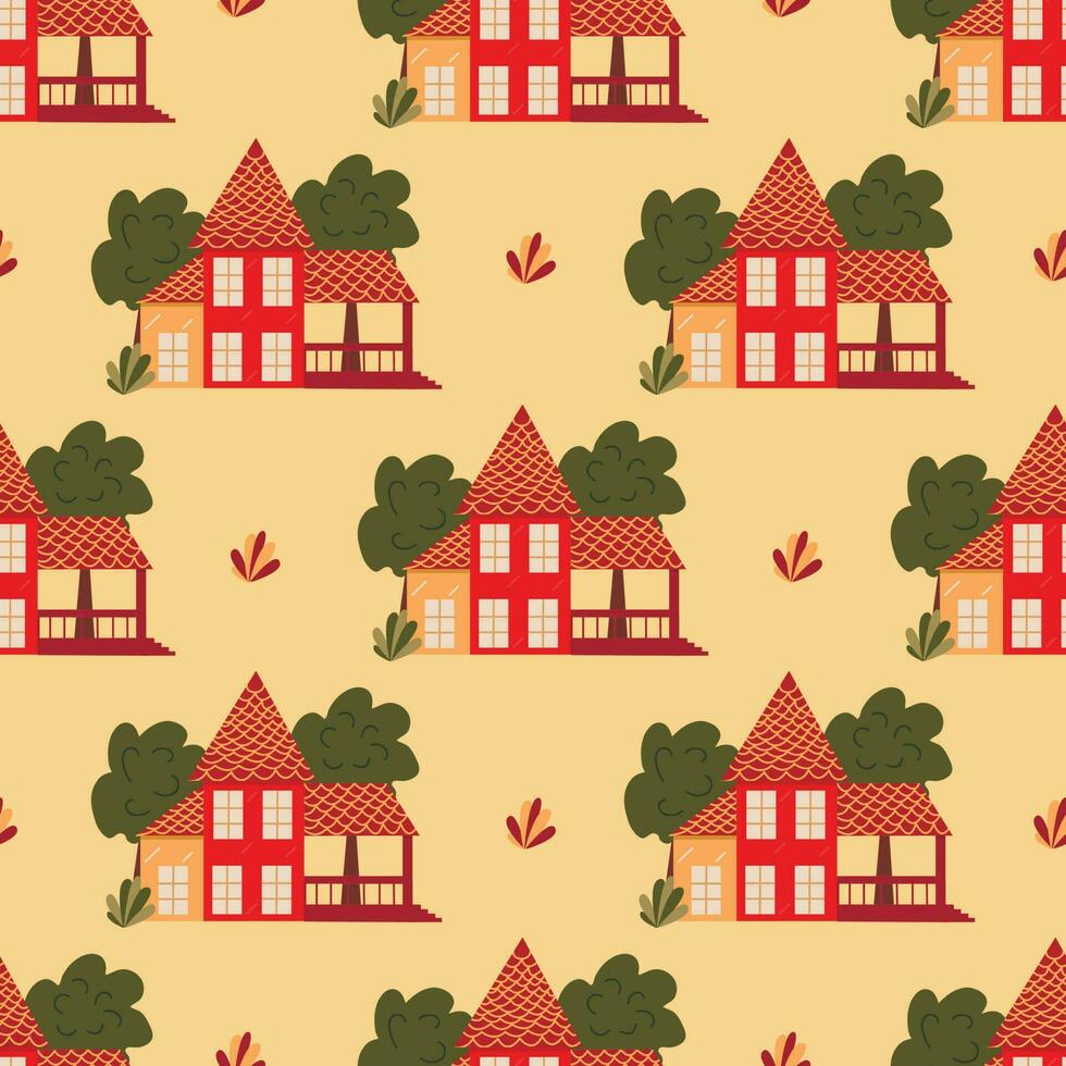 Seamless pattern with large house. Vector cartoon