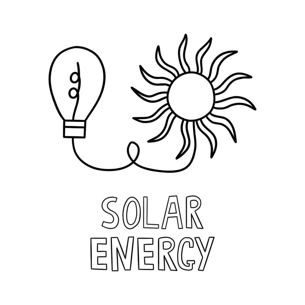 Solar energy. Sun connected to light bulb. Vector