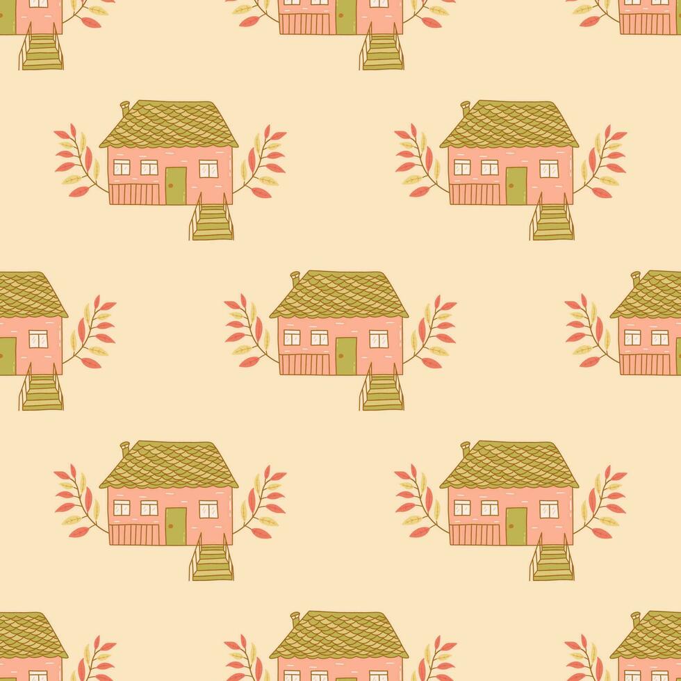 Seamless pattern with house with terrace. Vector