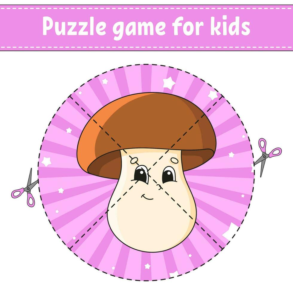 Cut and play. Round puzzle. Logic puzzle for kids. Activity page. Cutting practice for preschool. cartoon character. Vector illustration.